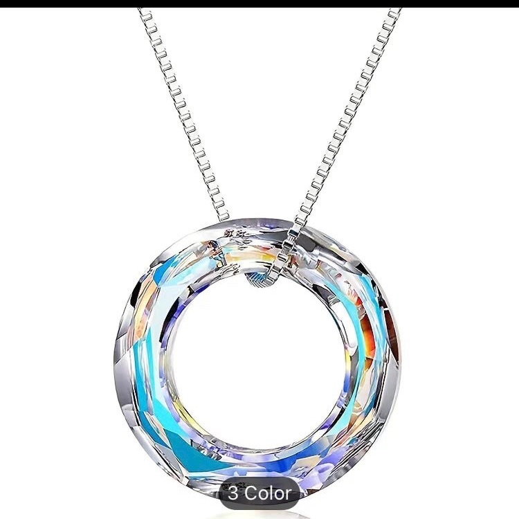 Cosmic Galaxy Shade Rainbow Swarovski Pendant Necklace - Circle Ab Crystal